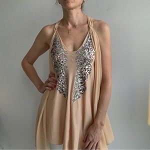 Patrizia Pepe Front silver Sequin Silk Blend Top Tunic Blouse, size 44 M